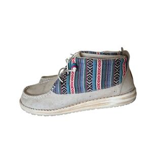 Hey Dude Wendy Womens 10 Mid Boho Mix Baja Grey Canvas Sneakers Aztec Western